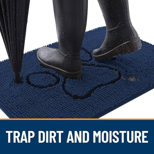 OLANLY Dog Door Mat for Muddy Paws 36x24, Paw Print Design Chenille Mud Mat