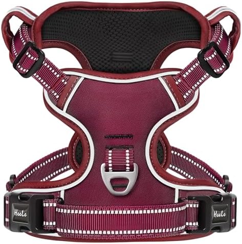 HEELE Dog Harness for Large Dogs No Pull Dog Vest Harness for Large Dog with Soft Padded Handle Reflective for Outdoor Training, Burgundy Red, L