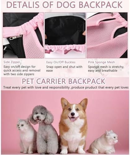 Pet Carrier Backpack, Adjustable Pet Front Cat Dog Carrier Backpack Travel Bag, Legs Out, Easy-Fit for Traveling Hiking Camping for Small Medium Big Dogs Cats Puppies (Pink, XL)