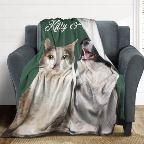 Personalized Dog Portrait Blanket, Custom Pet Blanket with Photo and Name, Customized Dog Cat Picture Blankets for Pet Lover, Birthday, Christmas, Pet Memorial Gift for Cat Dog Lovers 60"x80"