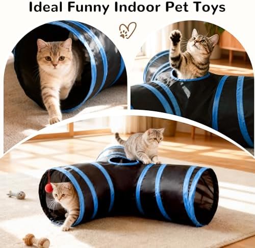 Tempcore Cat Tunnel, 3-Way Collapsible Toy for Indoor Cats, Royal Blue