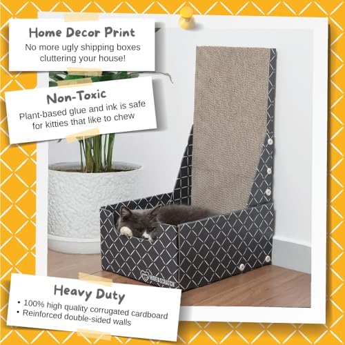 Hide & Scratch Cardboard Cat Scratcher Box & Bed Dark Grey Vertical L Shape