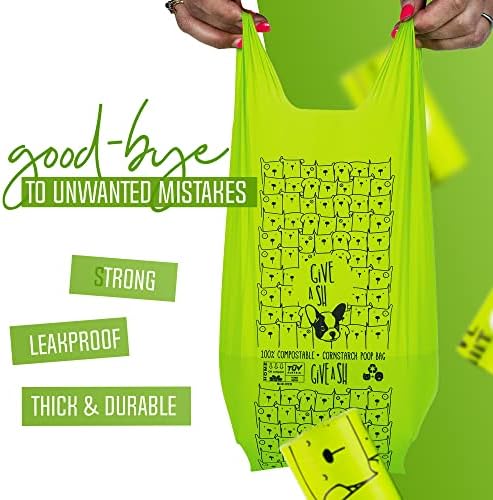 Certified Home Compostable Dog Poop Bags with Handles, 240 Bags (20 Rolls)