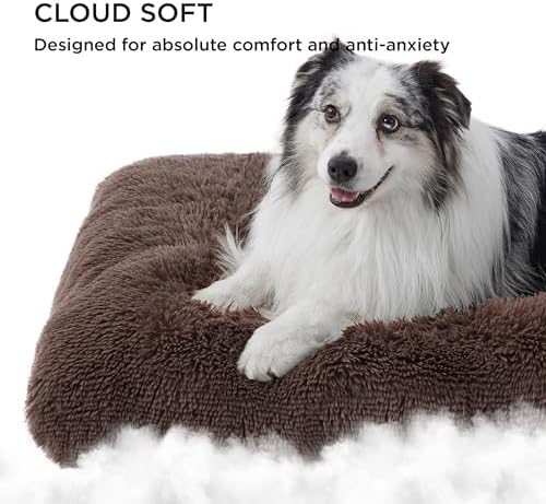 Bedsure Washable Large Dog Bed for Crate, Faux Fur Dog Crate Pad for Large Breed, Plush Soft Comfort Dogs Sleeping Mat, Anti-Slip Pet Kennel Pad, 35" x 23", Dark Brown