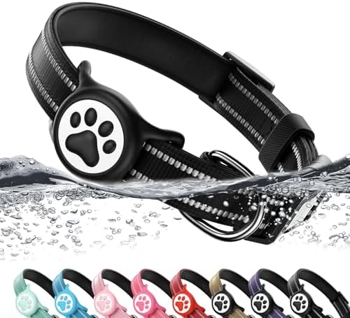 Premium Airtag Dog Collar，with IP68 Waterproof AirTag Holder,Black,M