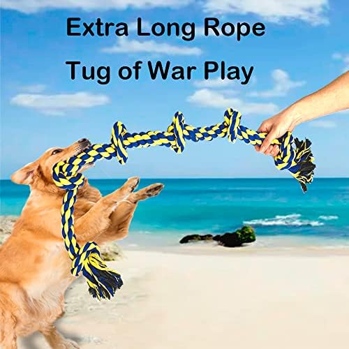 6 Knot 2 Pack 3.6 Feet Giant Large Dog Chew Rope Toy for Aggressive Chewer Power Heavy Duty Tug of War Play Chewing Tugging Tough Knotted XL Long Rope Pulling Pitbull Large Breed Medium Big Dog