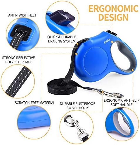 Fida Retractable Dog Leash with Dispenser and Poop Bags, 16 ft, Blue