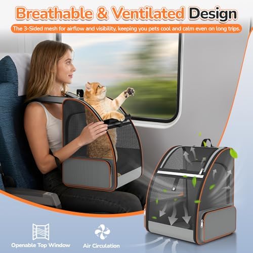Cat Backpack Carrier Expandable for Outdoor - Foldable Cat Backpack with Breathable Mesh for Small Dog Puppy Kitten Up to 15 lbs - Soft Sided Pet Carrier for Travel Hiking Camping (Gray)