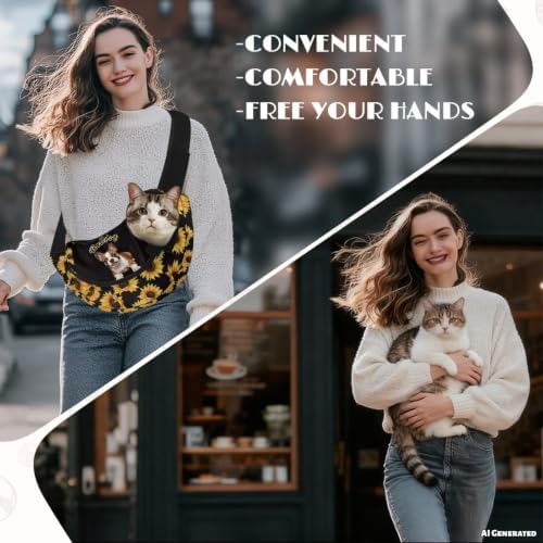 COEQINE Small Dog Carrier Sling Bag for Pets Portable Sunflower Cute Pug