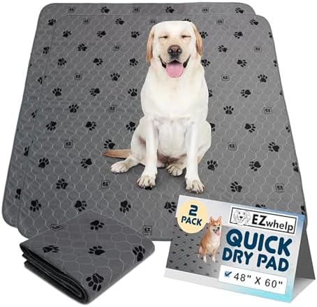 EZwhelp Reusable Quick-Dry Pee Pads, Waterproof Non-Slip 48x60 in, 2 Pack