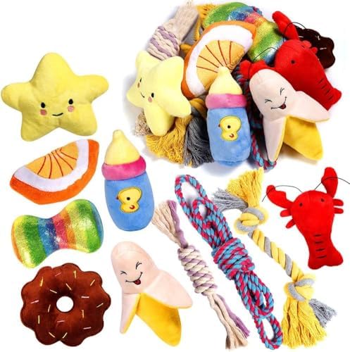 PLAYJOY Small Dog Toys/Puppy Chew,10 Pack Interactive Dog Toys for Boredom, Cute for Small/Medium Dogs, Squeaky Plush Dog Rope Toys