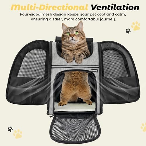 Zavothy Cat Backpack Carrier – Expandable Airline Approved Pet Travel Bag for Cats & Small Dogs, Breathable Mesh Pet Carrier Backpack with Padded Base (Grey)