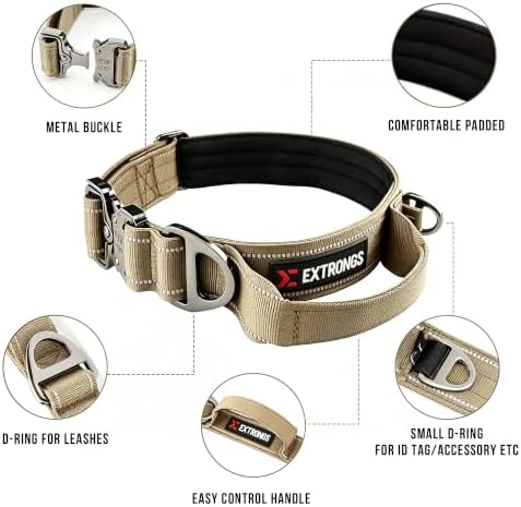 Adjustable Reflective Tactical Dog Collar for Large Dogs