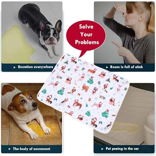 Bamy 2 Pcs Washable Dog Pee Pads Christmas Pet Training Pads Non-Slip Waterproof Doggie Whelping Mat Reusable Dogs Mat with Santa Claus Snowman Elk Pattern (Elk, 24x18 inch)