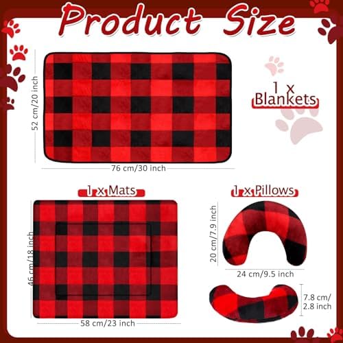 Namalu Christmas Pet Bed Mats with Puppy Dog Blankets and Pillows for Cats Puppy Bed Warm Sleep Mat Fleece Blanket Fluffy Pet Calming Toy Half Donut U Shaped Neck Pillow for Small Dogs and Cats