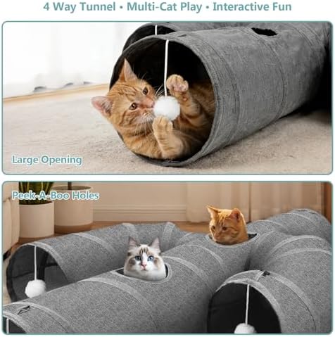 Ownpets Cactus Cat Tunnel 10" with Peek Holes for Indoor Large Cat, Grey