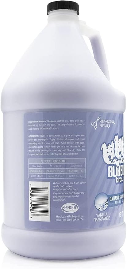 Bubble Bros. Colloidal Oatmeal Dog Shampoo for Itchy Skin Relief, 1 Gallon | 12:1 Concentrate, Soothes Dry Sensitive Skin, Vanilla Scent, Soap Free Natural Pet Grooming Wash, Groomer Grade, USA Made