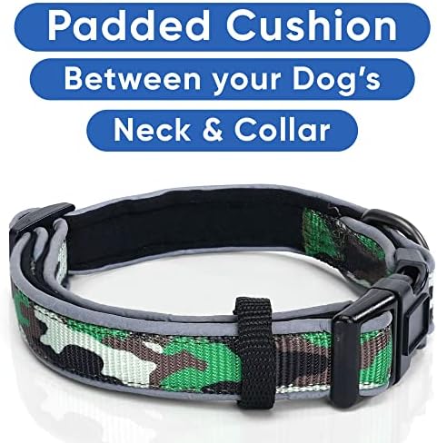 Pawtitas Personalized Dog Collar - Reflective, Padded, Adjustable, Customized for Medium Dogs | Green Camo