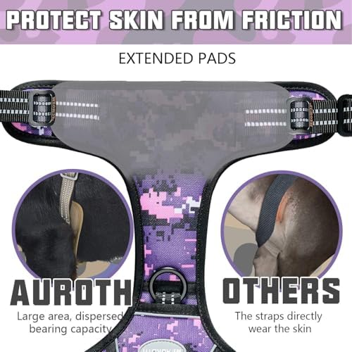AUROTH Tactical Dog Harness for Small Medium Large Dogs No Pull Adjustable Pet Harness Reflective K9 Working Training Easy Control Pet Vest Military Service Dog Harnesses (XL, Purple Camo)