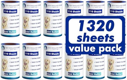 Lint Rollers for Pet Hair Extra Sticky, 1320 Sheets (12 Refills Mega Value Set), Portable Pet Lint Remover for Clothes, Furniture, Carpet, Dog & Cat Hair Removal