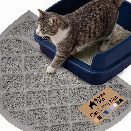 GORILLA GRIP Cat Litter Box Mat, Coiled Mesh Trapping Mats Half Circle Gray