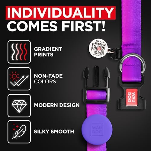 WAUDOG Nylon Dog Collar & Airtag Holder Adjustable Small Medium Large Dogs