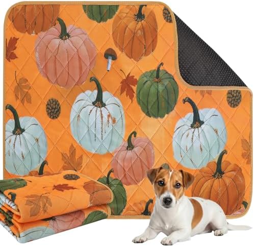IEUUMLER Washable Pee Pads for Dogs, 2 Pack Pumpkin Pattern Reusable Waterproof Puppy Potty Pads, Non-Slip Absorbent Pet Training Pads for Playpen Crate Bed EU016 Orange Pumpkin, 36x31