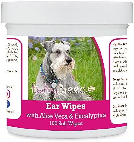 Healthy Breeds Miniature Schnauzer Ear Cleaning Wipes with Aloe & Eucalyptus for Dogs 100 Count