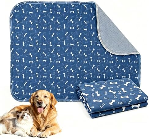 Puppy Pee Pads with Pheromones,Washable and Reusable Pee Pads for Dogs,Waterproof and Leak-Proof,Non-Slip Base Training Pads Suitable for Home,Travel and Dog Crates(Blue Bone,M:31.5*27.6in)