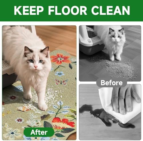 Cat Litter Mat,35"x23" Large Cute Litter Box Mat,Traps 100% Litter