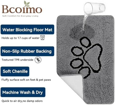 Bcoimo Dog Door Mat for Muddy Paws – Super Absorbent & Quick Dry Chenille