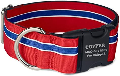 If It Barks Personalized 1.5" Striped Dog Collar - Engraved Name - Custom Size, Patriotic