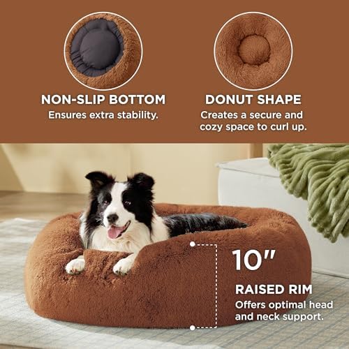 Bedsure Calming Dog Beds Large Sized Dog Donut Washable Pet Bed,36in Copper