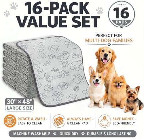 Qeils Reusable Puppy Pads, Washable Pee Pads, Leakproof 48"x 30" 16 Pack