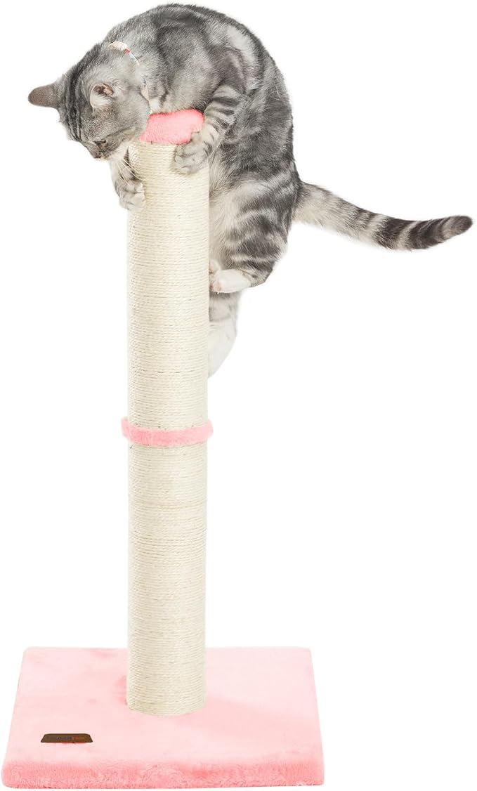 Karolpar 34inch Cat Scratching Post with Natural Sisal Rope 4.3Inch Large Diameter Scratcher Post Tree for Indoor Cats Pink
