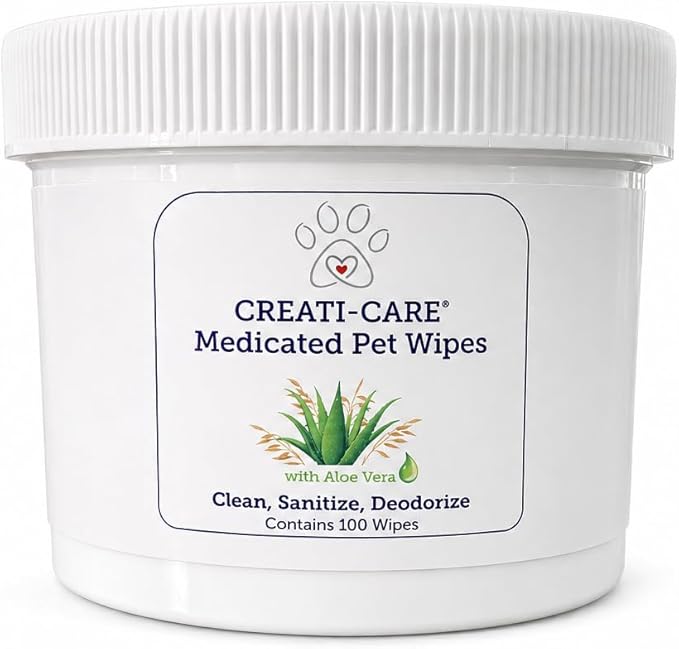 Creati Care Dog Ear Cleaner Wipes -Medicated Chlorhexidine Ketoconazole-Optic Cleanser for Dogs to Stop Ear Itching, and Infections and Controlling Ear Odor in Pets - 100 Wipes