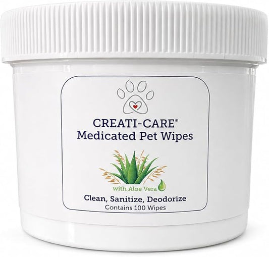 Creati Care Dog Ear Cleaner Wipes -Medicated Chlorhexidine Ketoconazole-Optic Cleanser for Dogs to Stop Ear Itching, and Infections and Controlling Ear Odor in Pets - 100 Wipes
