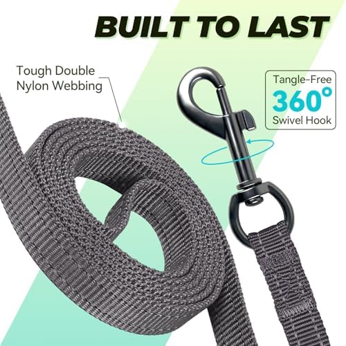 VIVAGLORY Double Handle Dog Leash Twingrip, 5ft x 1/2in, Grey