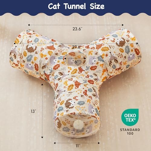 Tempcore Cat Tunnel, 3-Way Collapsible Toy for Indoor Cats, Beige Deer