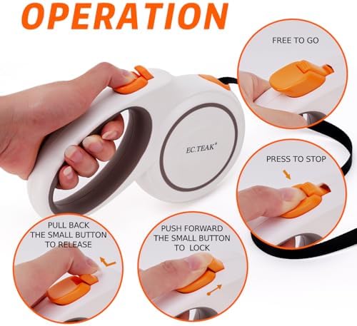 Retractable Dog Leash, 16 FT/26 FT Dog Leash Retractable for Small/Medium/Large Dogs up to 110 lbs, Strong Nylon Tape, Tangle Free, One-Hand Brake (White/Orange, Large)