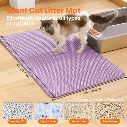 Cat Litter Mat, Double Layer Honeycomb Cat Litter Trapping Mat, Non Slip Waterproof Urine Proof Cat Litter Box Mat for Floor, Kitty Litter Rug, Cat Supplies, Purple, 46x26 Inches