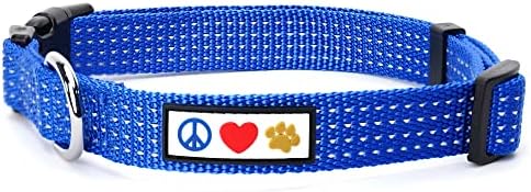 Pawtitas Reflective Dog Collar for Small Dogs – Adjustable Nylon Puppy Collar with Quick-Release Buckle | Fits Neck 11–16 in | Night Safety Training Collar | S | Blue