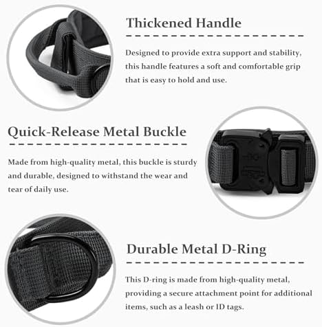 Tactical Dog Collar, Adjustable Military Training Nylon Pet Collar, Grey L
