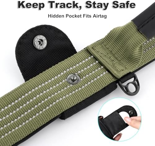 Plutus Pet Tactical Dog Collar with Pocket for AirTag, Ranger Green, L