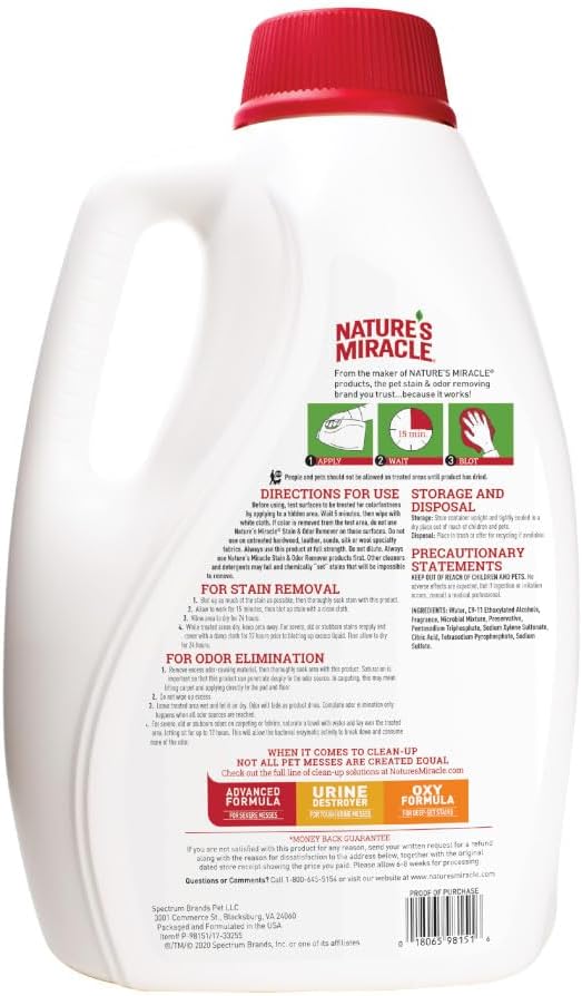 Nature’s Miracle Dog Stain & Odor Remover, Enzymatic Cleaner, 1 gal | Tough on Dog Urine, Feces, Vomit, Drool and Other Organic Stains and Odors, For Multiple Surfaces, Fresh Scent