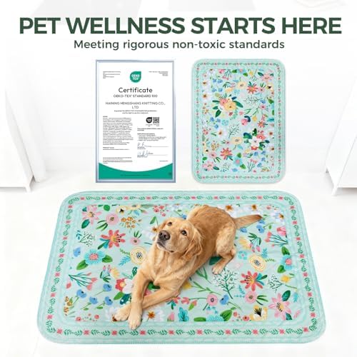 Homimp Washable Pee Pads for Dogs,2 Pack Spring Floral Reusable Puppy Pads Waterproof,Absorbent and Leakproof Dog Pee Pads,Non Slip Puppy Training Pads,Pet Mat for Floor,Crate,Teal 24"x36"