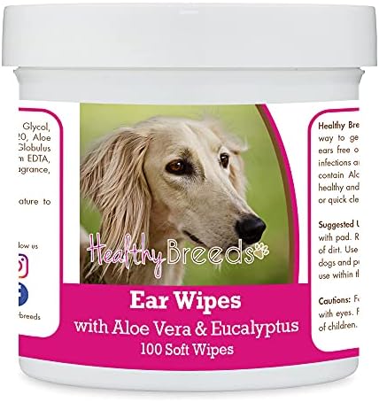 Healthy Breeds Saluki Ear Cleaning Wipes with Aloe & Eucalyptus for Dogs 100 Count