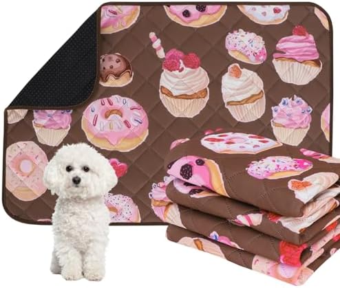 IEUUMLER Washable Pee Pads for Dogs, 2 Pack Cake Pattern Reusable Waterproof Puppy Potty Pads, Non-Slip Absorbent Pet Training Pads for Playpen Crate Bed EU015 Coffee Cake, 24x24