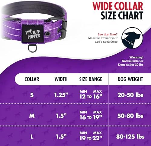 Tuff Pupper Heavy Duty Tactical Dog Collar | 1.25" Wide Ballistic Nylon | Reflective Stitching | Integrated ID Tag Holder | Stainless Steel Buckle | Padded Lining | Small & Medium Dogs (Purple, Small)