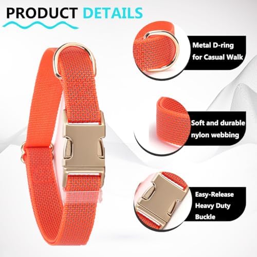 Reflective Dog Collar with Metal Buckle for Dogs Night Walking